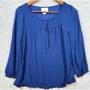 Maeve Womens Blue Textured Swiss Dot Blouse Size‎ US 8  Rayon
